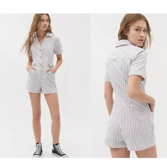 Urban Outfitters BDG Striped Romper Magritte Button-Front Shortall Coverall Sz M - Picture 5 of 11